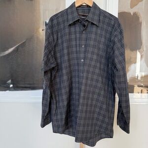 Forsyth of Canada Men's L Grey Check Long Sleeve Button-Up Shirt Business Casual